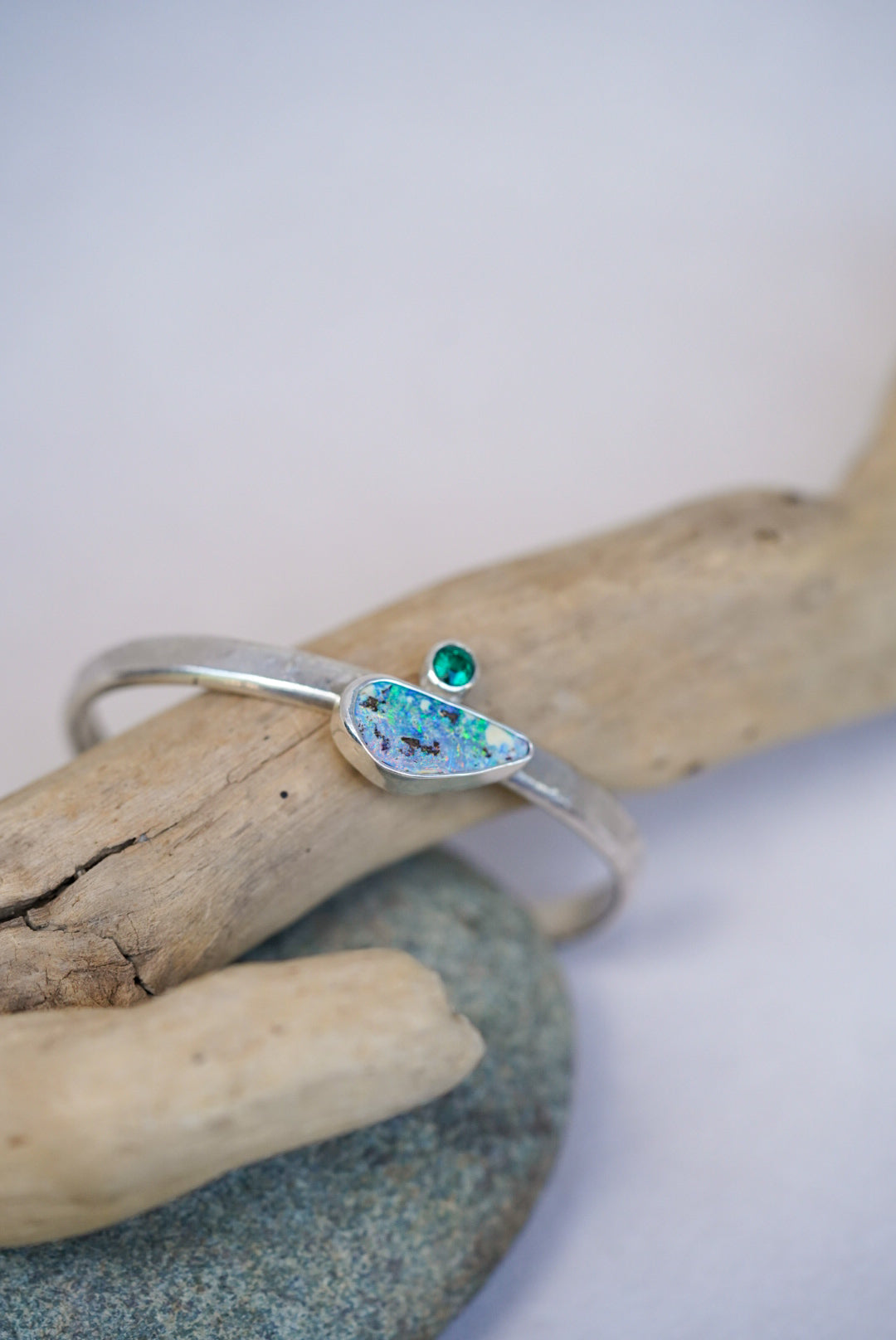 Australian Boulder Opal + Emerald Cuff