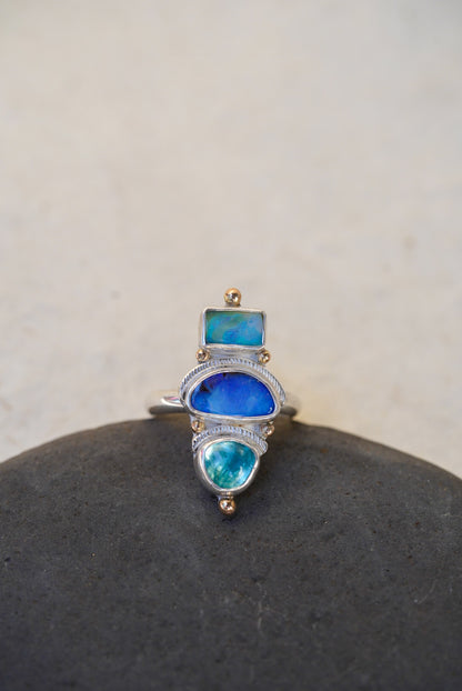 Apatite + Australian Boulder Opal Ring - Size 8.25