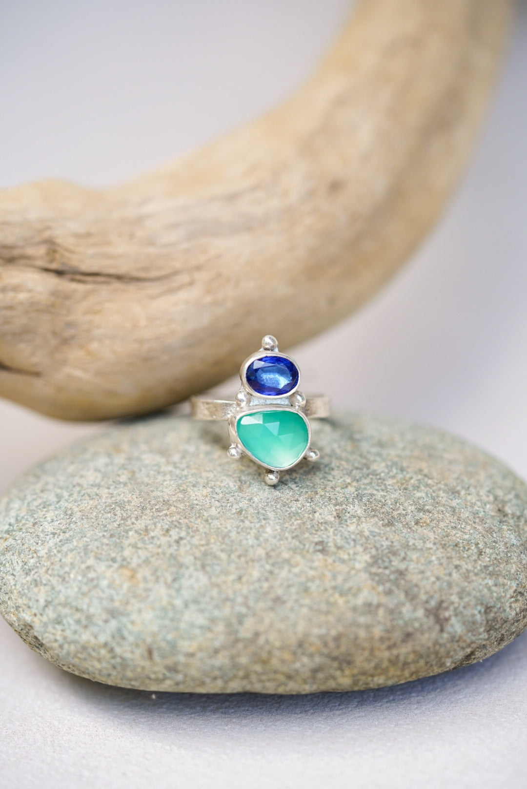 blue and green stone silver ring