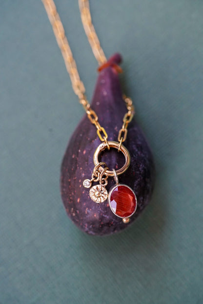 Sunstone + Sun + Diamond Necklace
