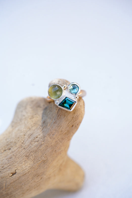 Tourmaline + Apatite + Kyanite Ring - Size 6