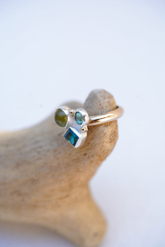 Tourmaline + Apatite + Kyanite Ring - Size 6