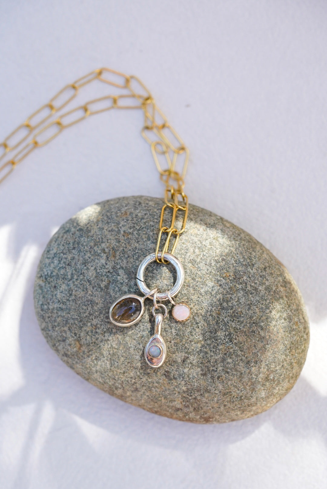 Rutilated Quartz + Australian Opal Necklace