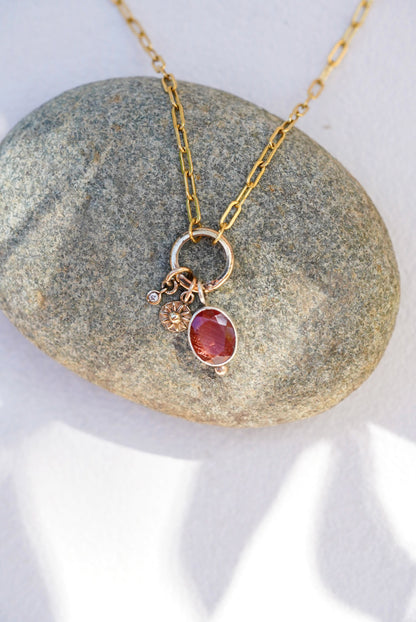 Sunstone + Sun + Diamond Necklace