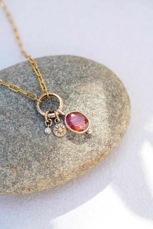 Sunstone + Sun + Diamond Necklace