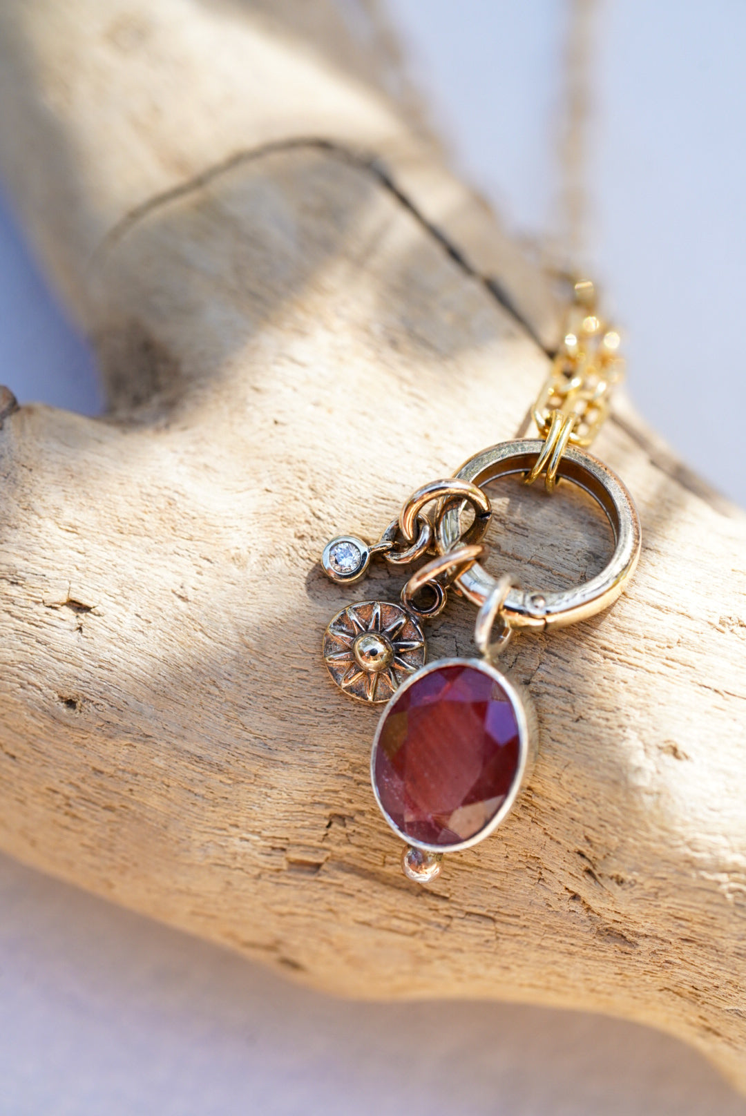 Sunstone + Sun + Diamond Necklace