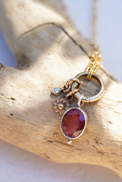 Sunstone + Sun + Diamond Necklace