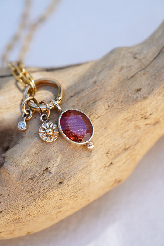 Sunstone + Sun + Diamond Necklace